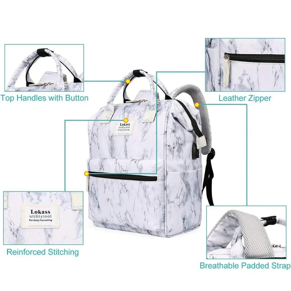 Lokass Utilitytool Travel Laptop Backpack Mens OS White Grey Marble Good Utility